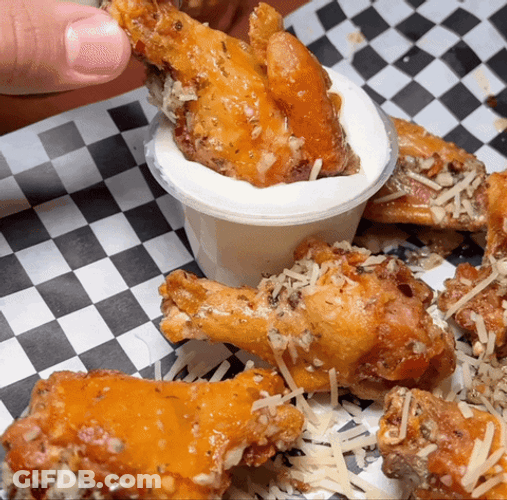 Chicken Wing Being Dipped In A Ranch Sauce GIF