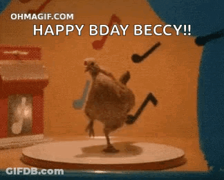 Chicken With Microphone Saying Happy Bday Becky GIF