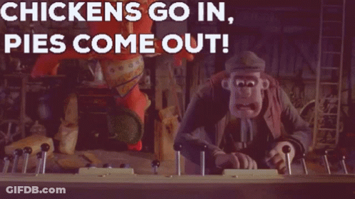 Chickens Go In Pies Come Out Cartoon GIF