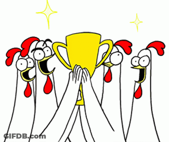 Chickens Holding Trophy Winner Winner Chicken Dinner GIF