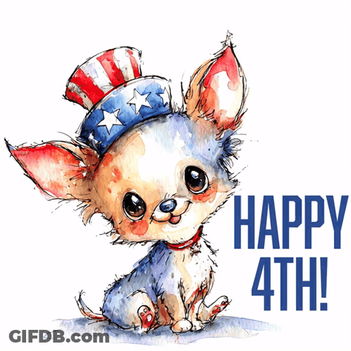 Chihuahua In Patriotic Hat Saying Happy 4Th GIF