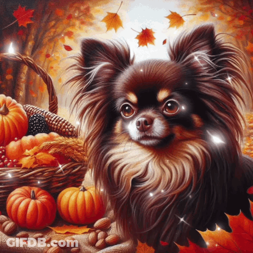 Chihuahua Surrounded By Pumpkins And Leaves GIF