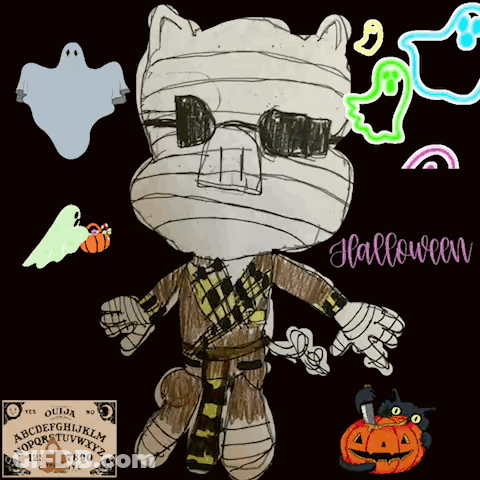 Child Drawing Of Mummy With Sunglasses And Ouija Board GIF