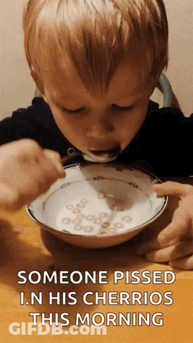 Child Eating Cheerios Pissed In His Cheerios GIF