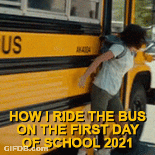 Child Getting Off School Bus GIF