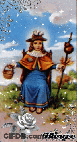 Child Holding Cane And Basket With Blingee GIF