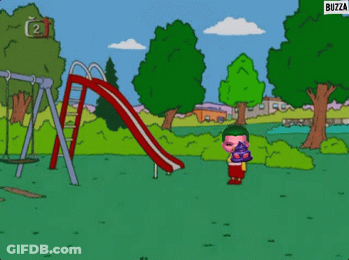 Child In Park With Buzza At Bottom GIF