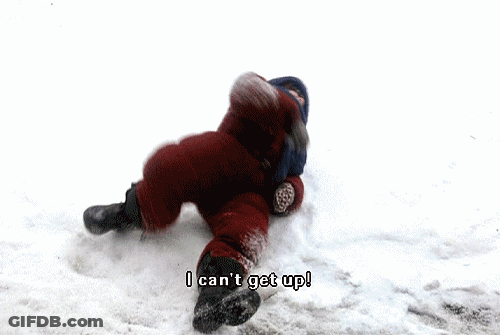 Child Laying In Snow Saying I Can't Get Up GIF