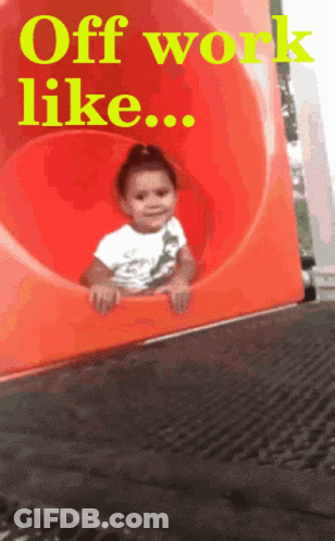 Child On Slide Saying Off Work Like GIF