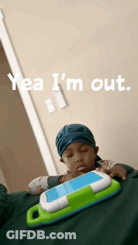 Child Playing With Toy Saying Yea I'm Out GIF