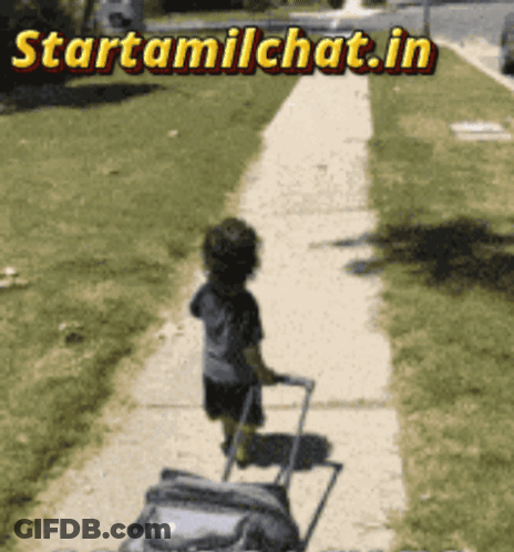 Child Pushing Suitcase Starttamilchat.in GIF