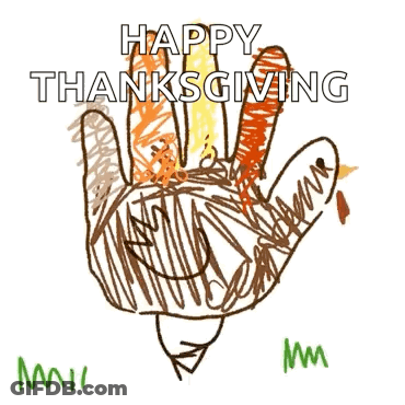 Child's Turkey Hand Drawing Happy Thanksgiving GIF