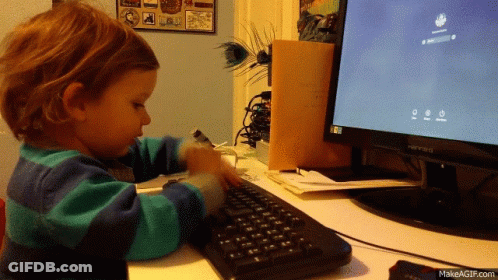 Child Typing On Keyboard Monitor Saying Hetro GIF