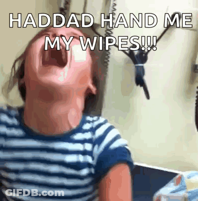 Child With Open Mouth Haddad Hand Me My Wipes GIF