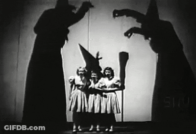 Children And Witch Shadow Black And White GIF