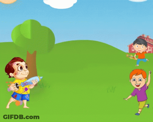 Children Celebrating Happy Holi Animation GIF