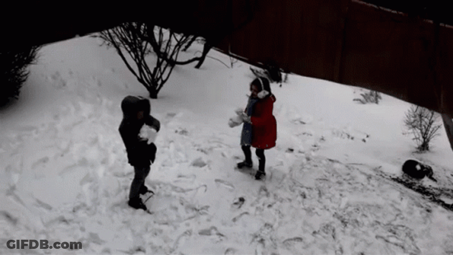 Children Playing Snowball Fight GIF