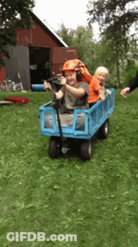 Children Riding In Blue Wagon GIF