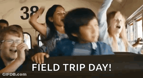 Children Riding School Bus With Arms Up GIF