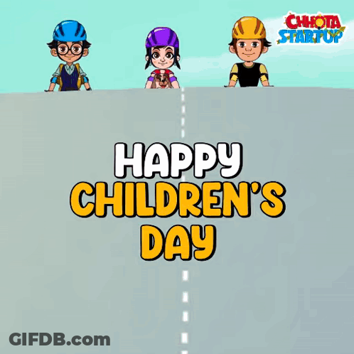 Children's Day Greeting Card With Boys On Seesaw GIF