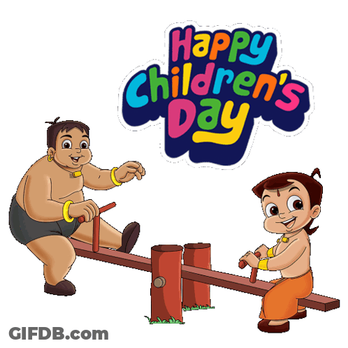 Children's Day Greeting Card With Two Boys On Seesaw GIF
