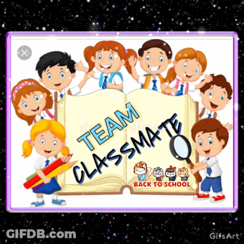 Children Standing Around Team Classmate Book GIF