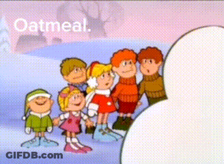 Children Standing In Front Of Snowman Saying Oatmeal GIF