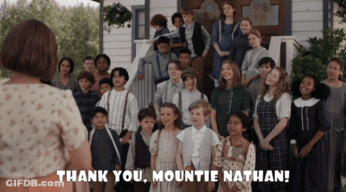 Children Standing In Front Of Thank You Mountie Nathan GIF