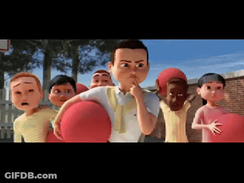 Children Surrounding Boy With Red Balloon GIF