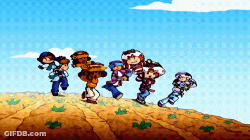 Children Walking Up Hill With Blue Sky GIF