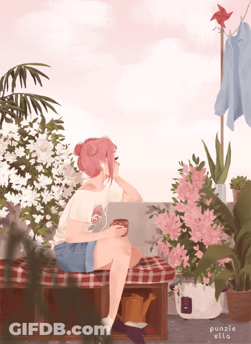 Chill Aesthetic Girl Rooftop Coffee GIF