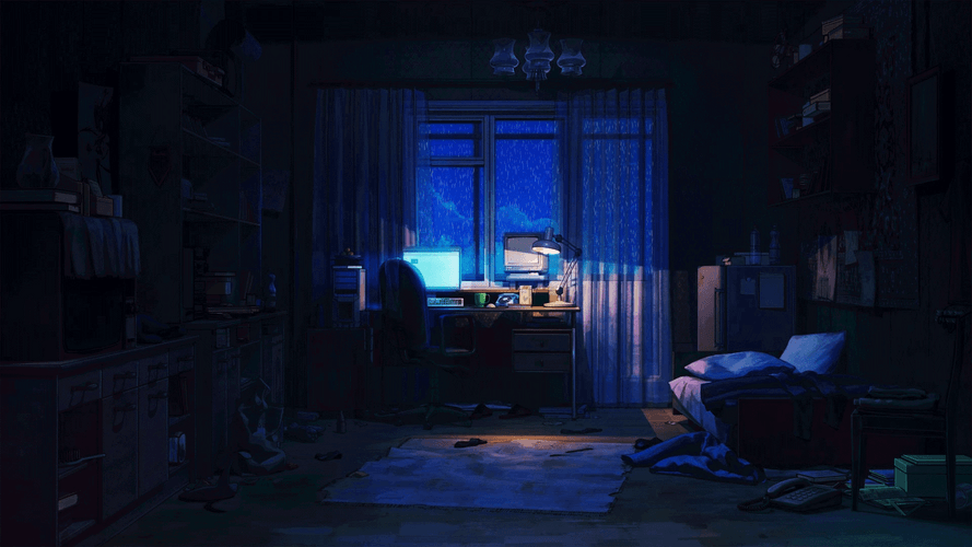 Chill Animated Rainy Room Night GIF
