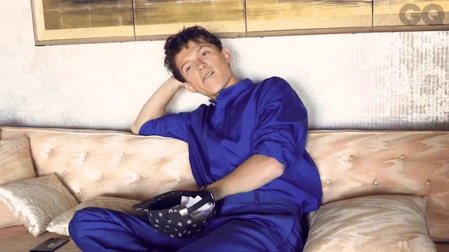 Chillin' Tom Holland On The Couch GIF