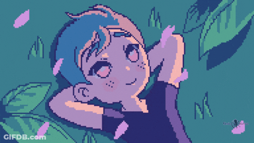 Chilling Lofi Girl In The Grass And Wind GIF