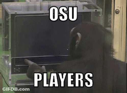 Chimpanzee Pointing At Screen Saying Osu Players GIF