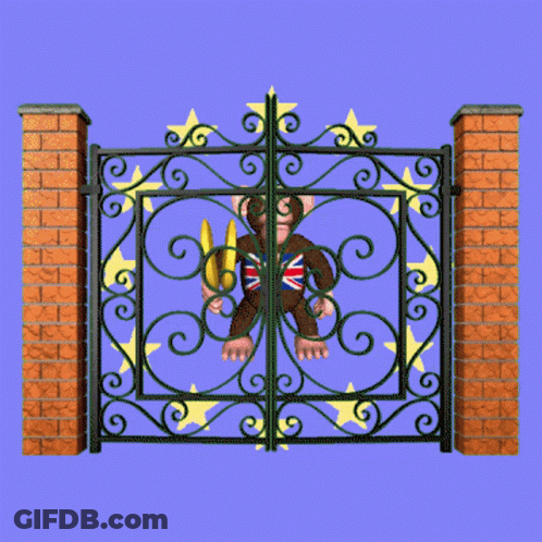Chimpanzee With British Flag Holding Two Bananas GIF
