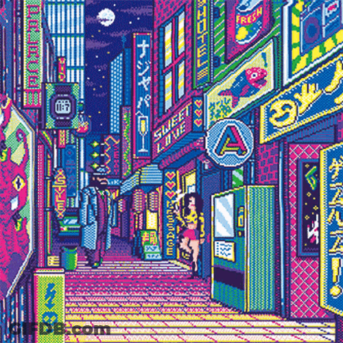Chinatown Colorful Pixel Digital Art GIF