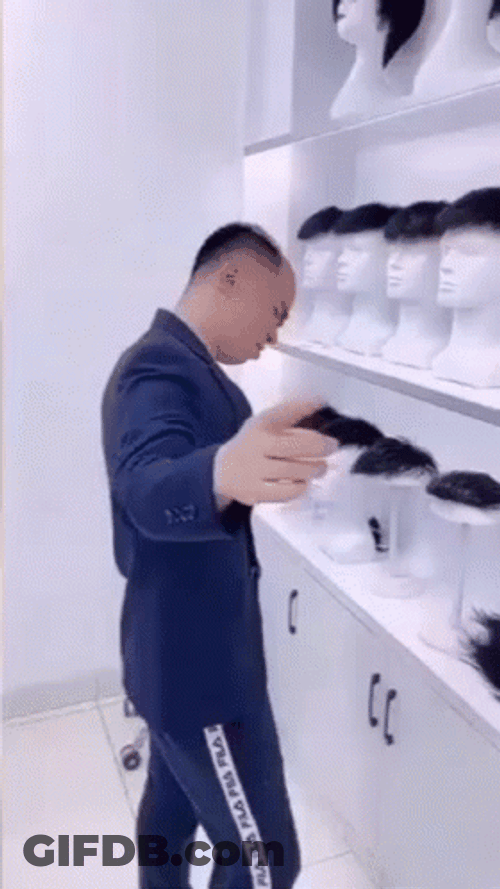 Chinese Man Wearing Wig While Dancing GIF