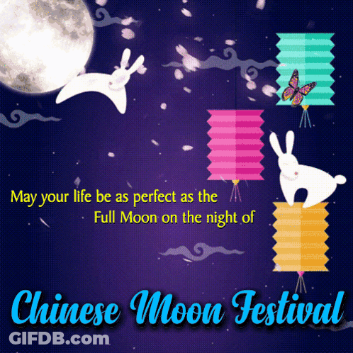 Chinese Moon Festival Greeting Card With Rabbits And Lanterns GIF