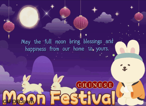 Chinese Moon Festival Poster With Three Rabbits GIF