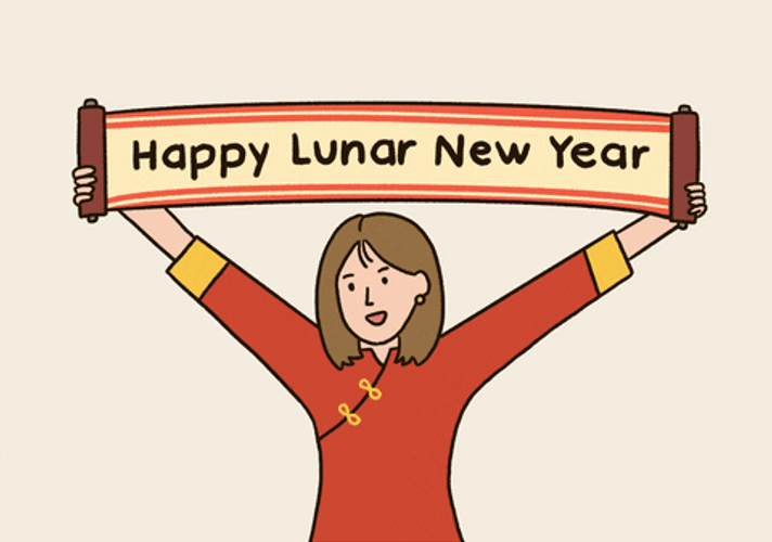 Chinese New Year 2022 Banner Cartoon Lady GIF