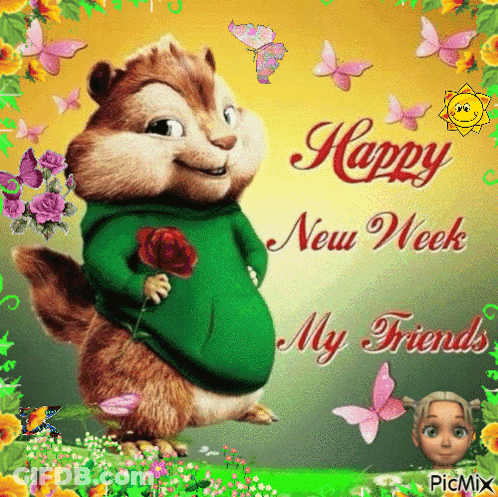 Chipmunk Green Hoodie Rose Happy New Week My Friends GIF