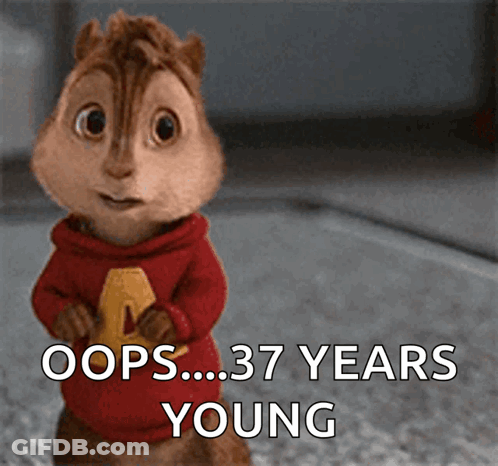 Chipmunk In Red Sweater Saying Oops 37 Years Young GIF