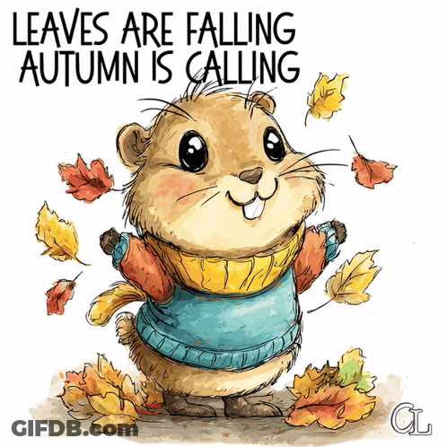 Chipmunk In Sweater And Scarf Saying Leaves Are Falling GIF