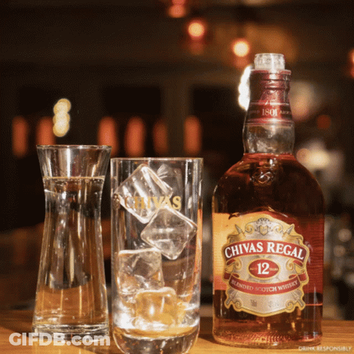 Chivas Regal Bottle And Two Glasses GIF
