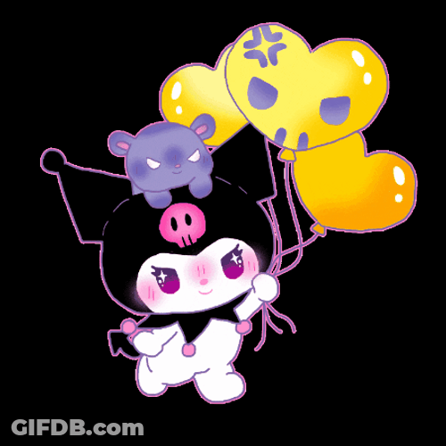 Chococat Kuromi With Yellow Balloons GIF