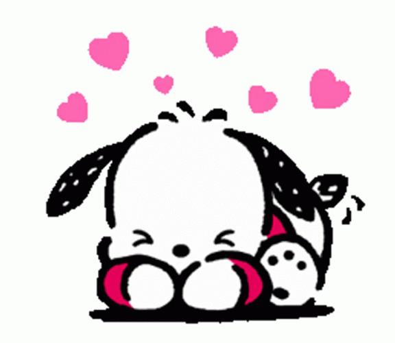 Chococat Pochacco Head Turning Red With Hearts GIF
