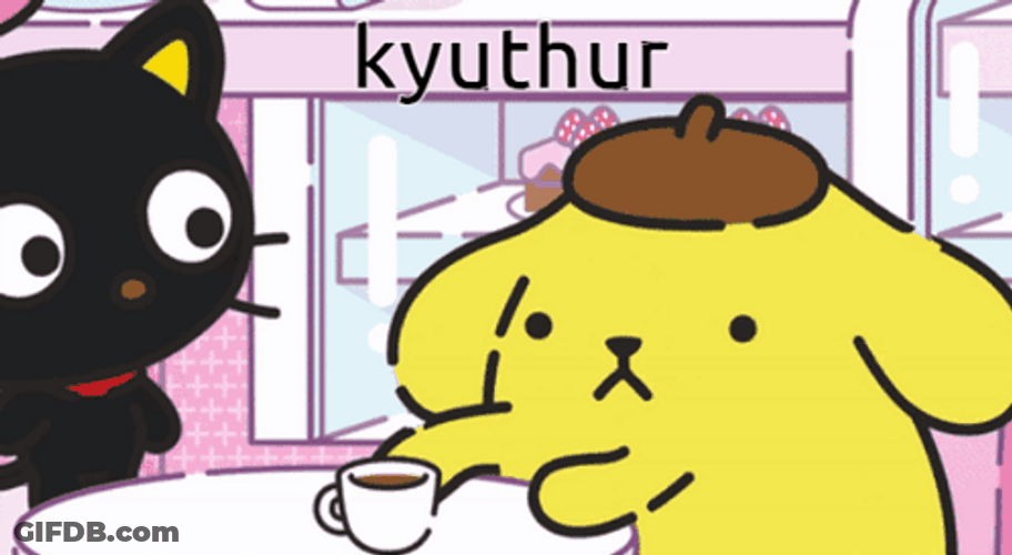 Chococat Pompompurin Drinking Tea GIF