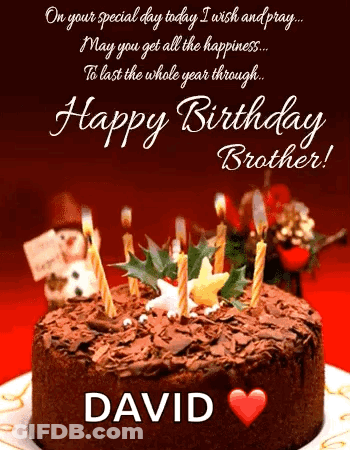 Chocolate Birthday Cake With Candles And Name David GIF