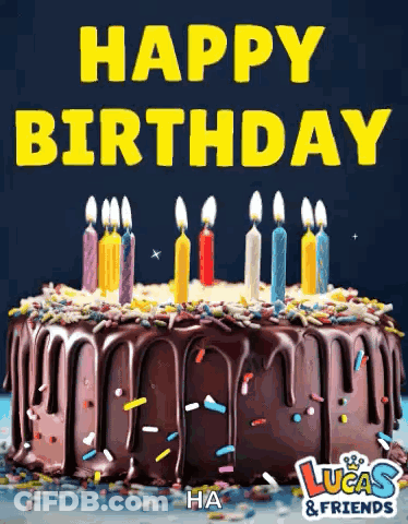 Chocolate Birthday Cake With Candles And Sprinkles Happy Birthday GIF